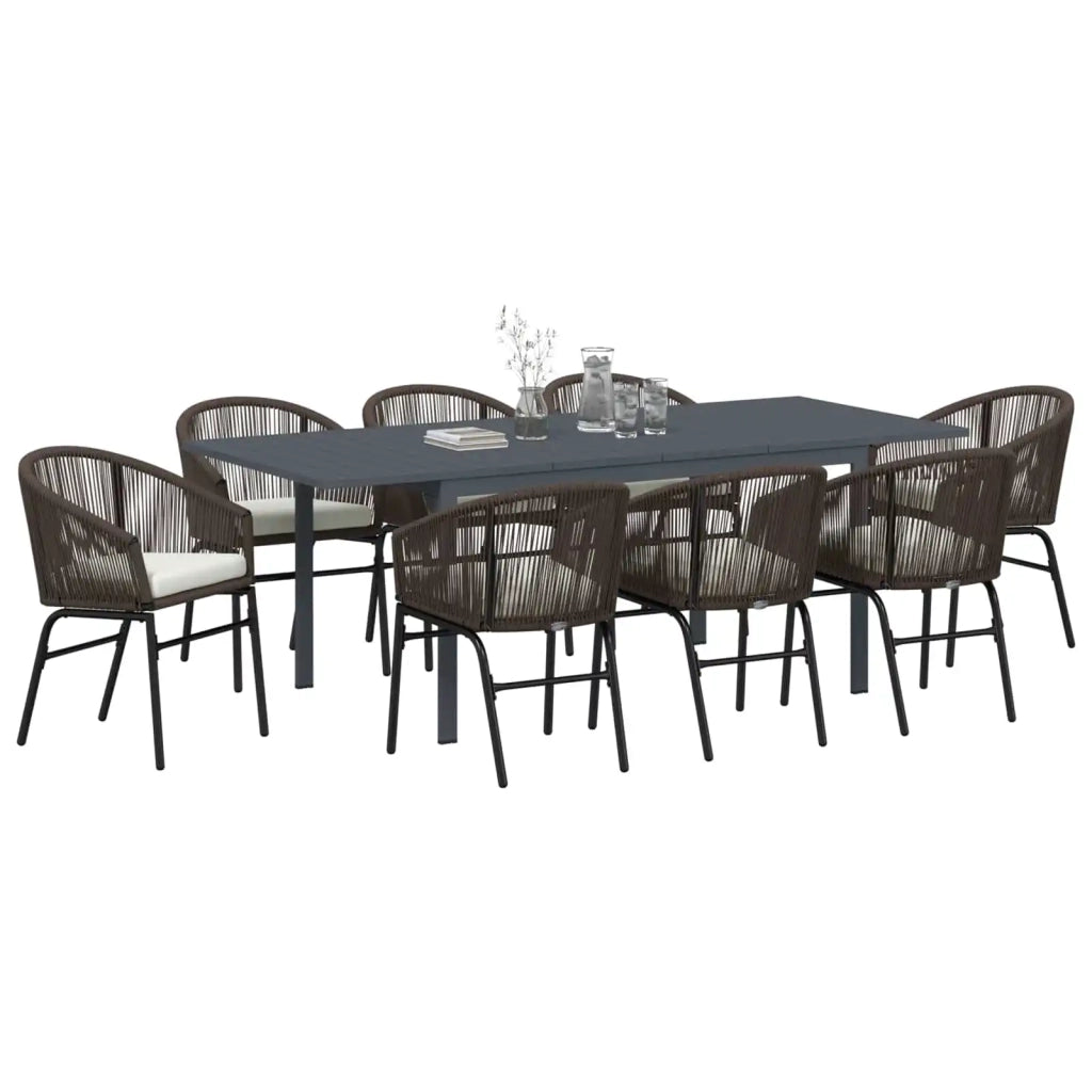 Set da Pranzo per Giardino 9 pcs Marrone polyrattan
