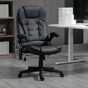Sedia da ufficio ergonomica con massaggio e riscaldamento girevole a 360° in pelle rigenerata nera