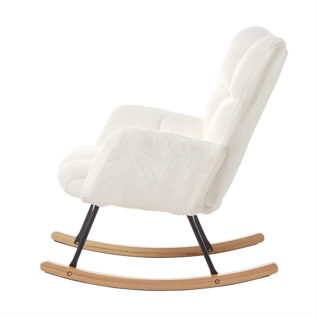Poltrona a dondolo in poliestere con seduta morbida, struttura stabile e montaggio facile per il relax, bianco 69 × 89 × 101 cm