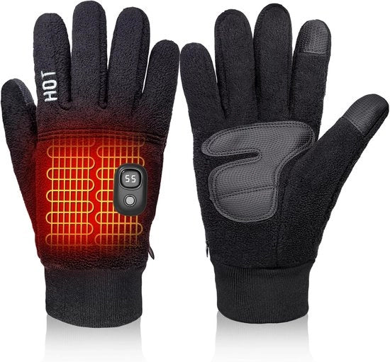 Manopole elettriche riscaldanti ricaricabili con display e grip antiscivolo in fleece morbido e caldo, ideali per attività all'aperto/ski/jag/mtb nero