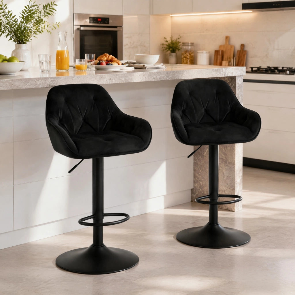 SGABELLO BAR Regolabile 62,5-84 cm in Velluto Nero Set da 2 pezzi