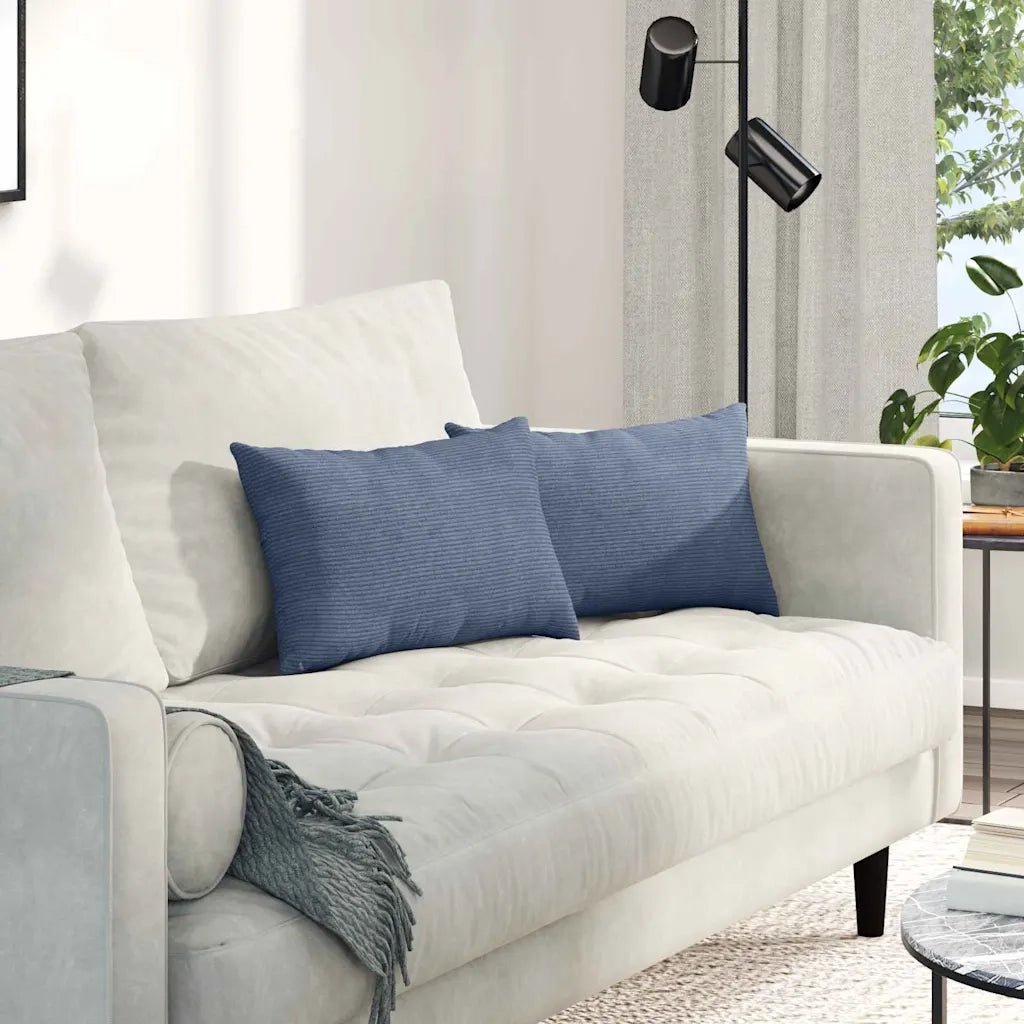 Cuscini da Divano 2 pz | Cuscini per sedie Blu 50 x 30 cm Tessuto in Cords