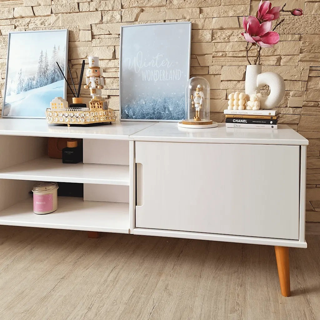 Mobile TV MOLDE Bianca 158x40x49 cm in Legno Massello di Pino 350535