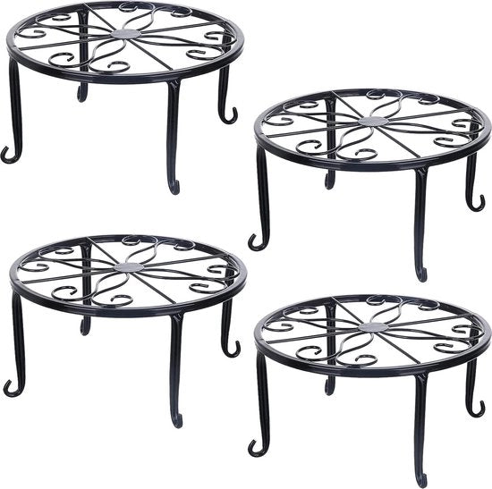 Supporto per piante a 4 pezzi in metallo nero per vasi rotondi, supporto per piante per giardino interno balcone decorazione