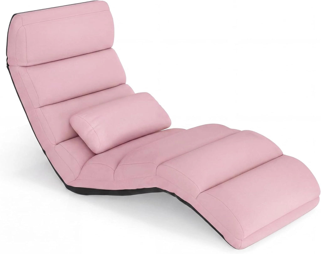 Poltrona Relax, Sedia Pieghevole da Pavimento, Divano Letto da Terra con Cuscino e Schienale Regolabile in 5 Posizioni, Sedia Imbottita Relax per Soggiorno, Camera da Letto (Rosa)