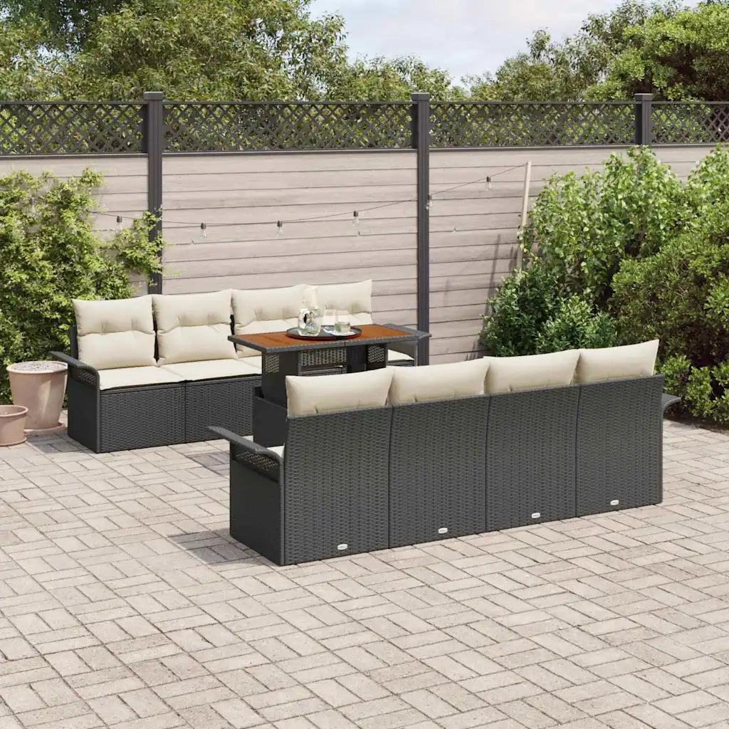 Set Divano da Giardino con archiviazione 9 pcs Nero Poly Rattan
