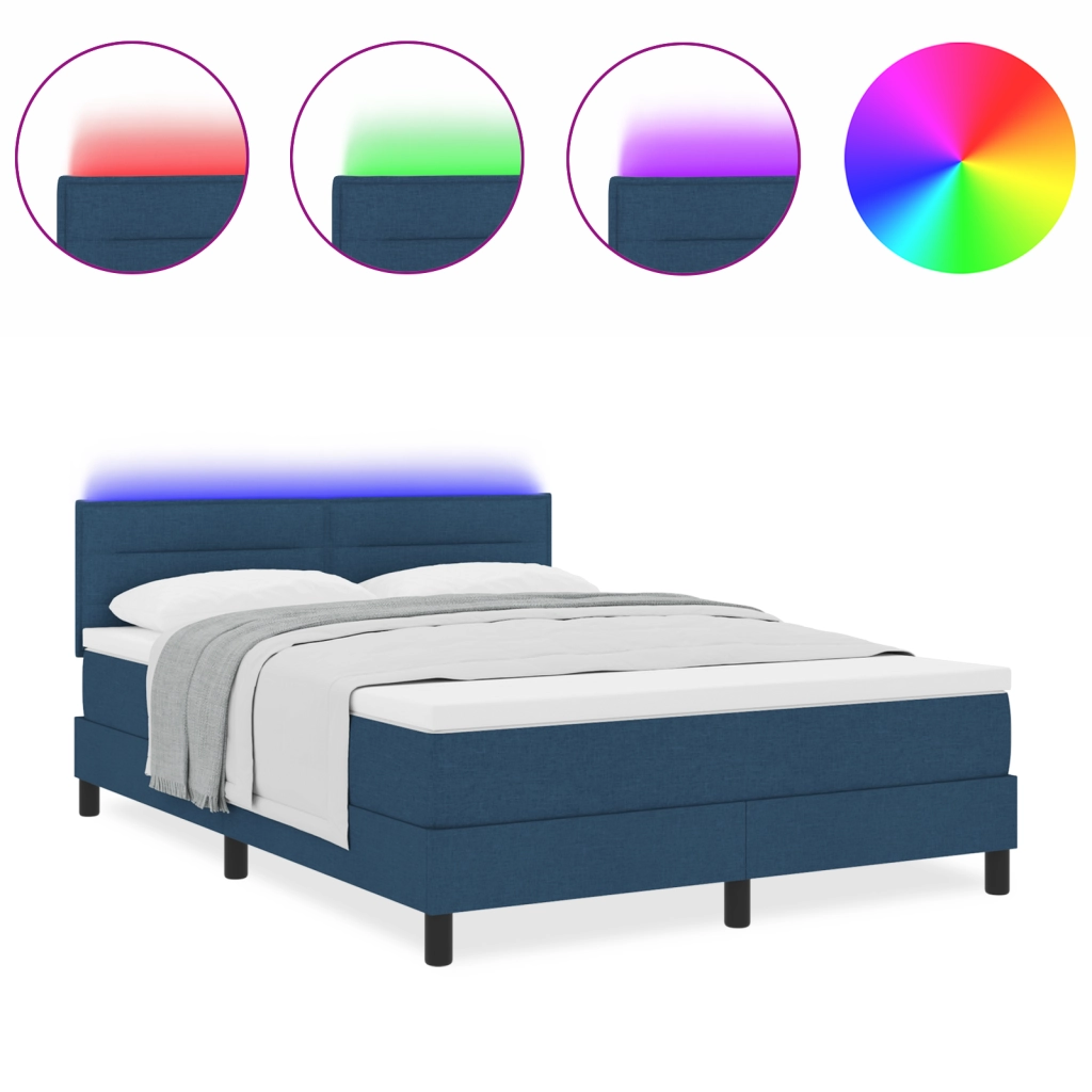Letto Box Spring con Materasso e LED Blu 140x200 cm Tessuto