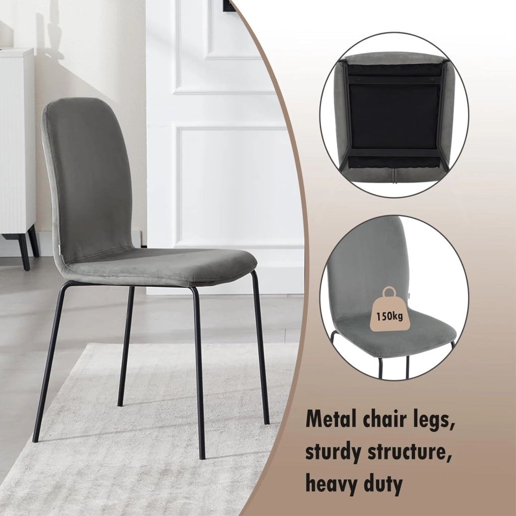 Sedie Sala da Pranzo 4 Pezzi, Sedie da Cucina, Sedie da Pranzo con Schienale, Senza Braccioli, per Soggiorno, Camera da Letto, in Velluto e Metallo, Grigio Scuro, EZS41dgr-4