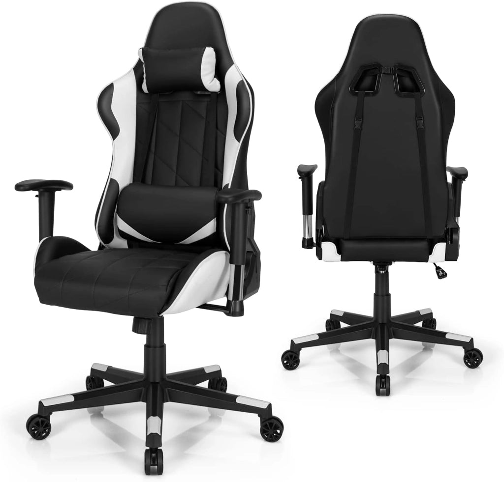 Sedia Gaming, Sedia Girevole con Regolabile Confortevole Supporto Poggiatesta e Lombare, Sedia Computer Comodo Materiale in Cotone di Alta Qualità, Carico di 150 kg, 3 Colori (bianco)