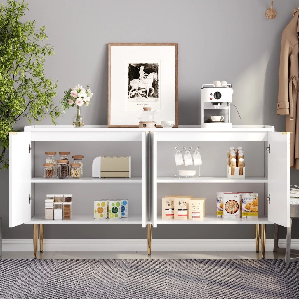SIDEBOARD 140x38x75 cm MDF Bianco con 4 ante e ripiani regolabili