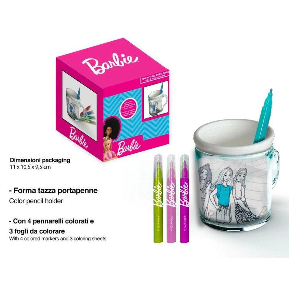 Trade Shop - Tazza Portapenne Da Colorare Barbie Bicchiere Pennarelli Colori Idea Regalo -