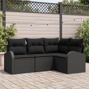 Set di divani da giardino 4 pezzi con cuscini nero polyrattan