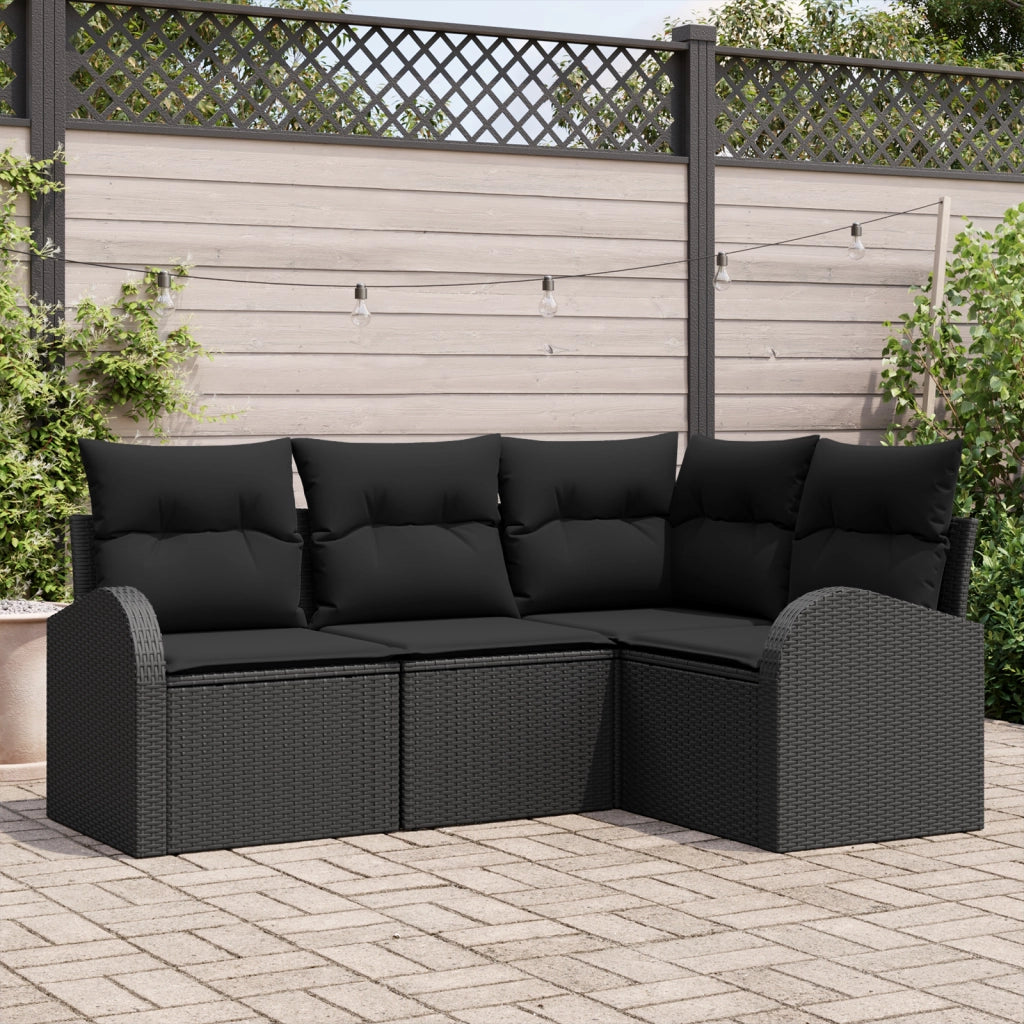 Set di divani da giardino 4 pezzi con cuscini nero polyrattan