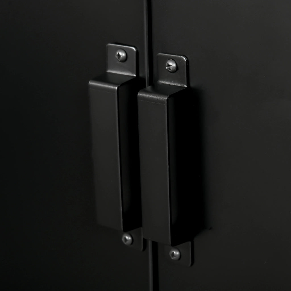 Mobile contenitore in metallo con ante a lamelle, 2 ripiani regolabili, nero, 75 x 33 x 110 cm