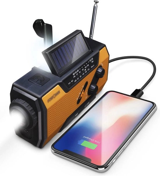 Radioreceivente Portatile con Batteria da 2000 mAh - Caricatore Solare, Supporto per Mano e Ricarica Batteria per Emergenze