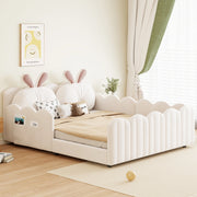 Letto imbottito con cuscino a coniglio, 140x200 cm, beige