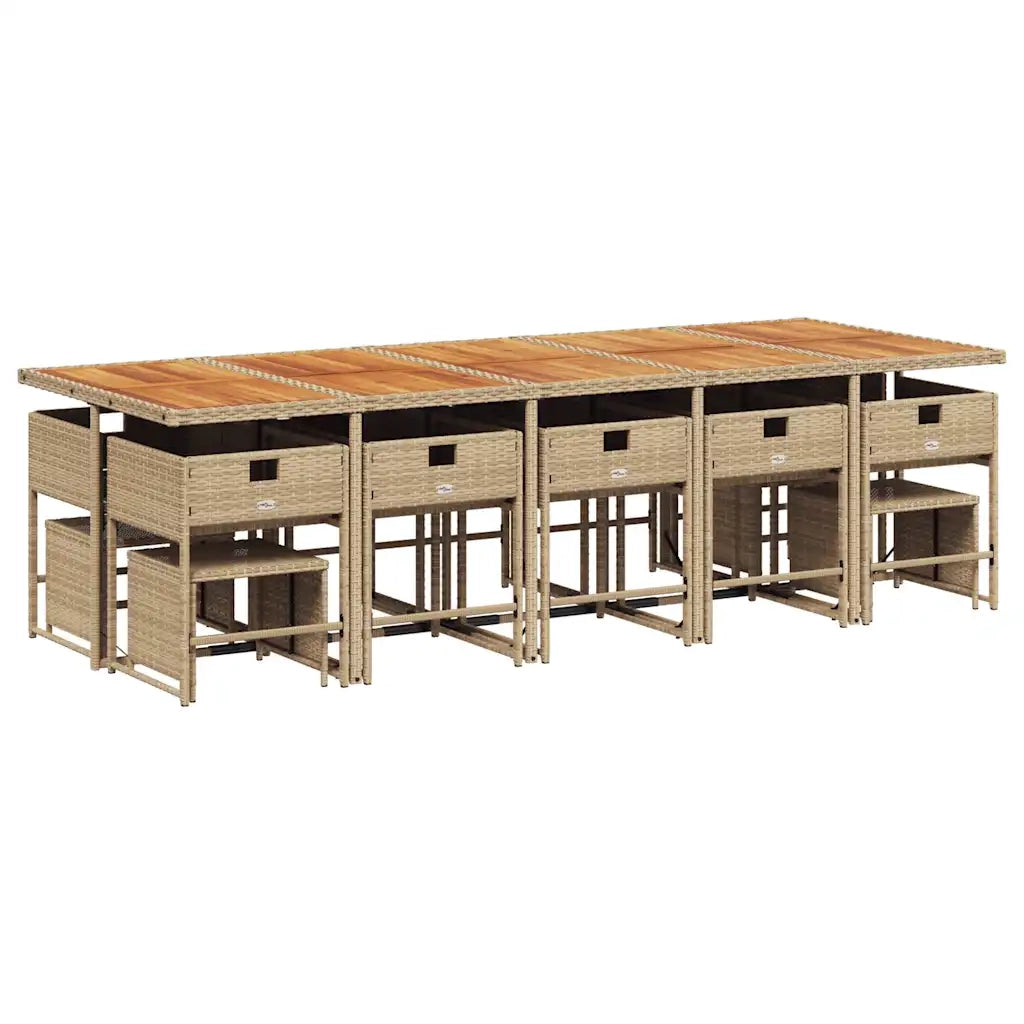 Set da Pranzo da Giardino 15 pz con Cuscini Beige in Polyrattan 3278127