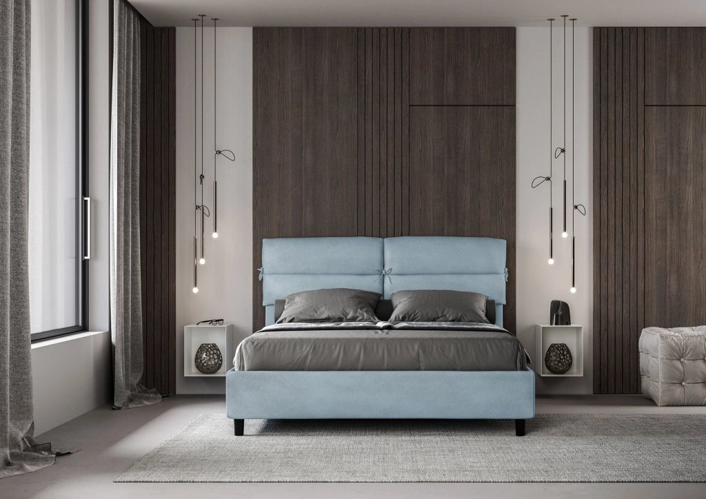 Letto matrimoniale senza rete imbottito 160x190 microfibra azzurro Nandy