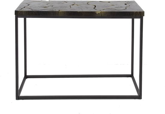 Tavolo di decorazione in legno di teak nero e oro, 100x35x75 cm - 100 x 35 x 75 cm - Legno - Industriale - Rettilineo