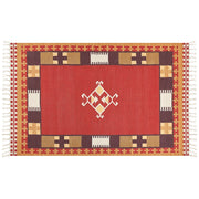 Tappeto Kilim in cotone tessuto a mano reversibile con motivo geometrico e nappe multicolore 140 x 200 cm soggiorno camera da letto