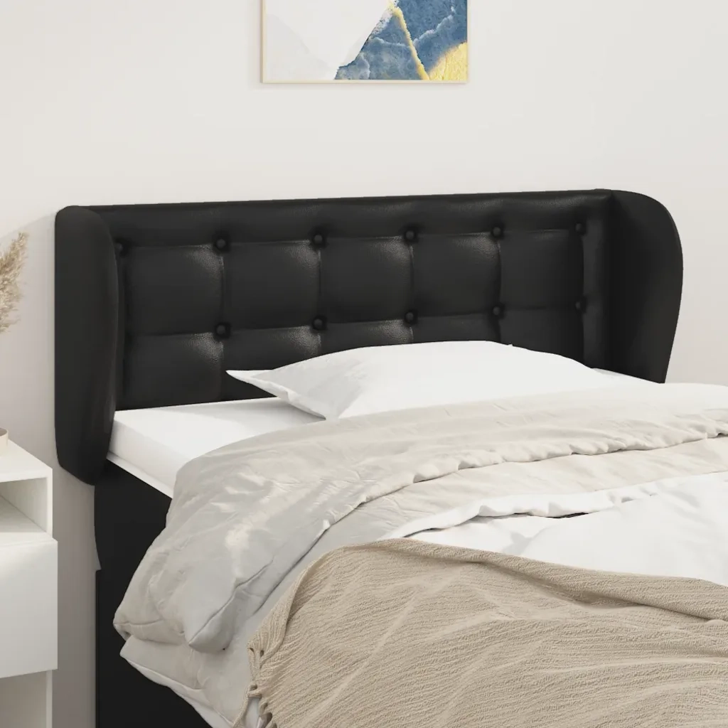 Testiera | Testata ad Orecchio Nera 93x23x78/88 cm in Similpelle