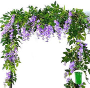 Sistema a doppio filo di riepiluccio artificiale blu - 2 metri di guirlande a fiori viola penzolante per interni e esterni