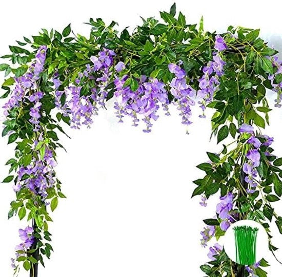 Sistema a doppio filo di riepiluccio artificiale blu - 2 metri di guirlande a fiori viola penzolante per interni e esterni