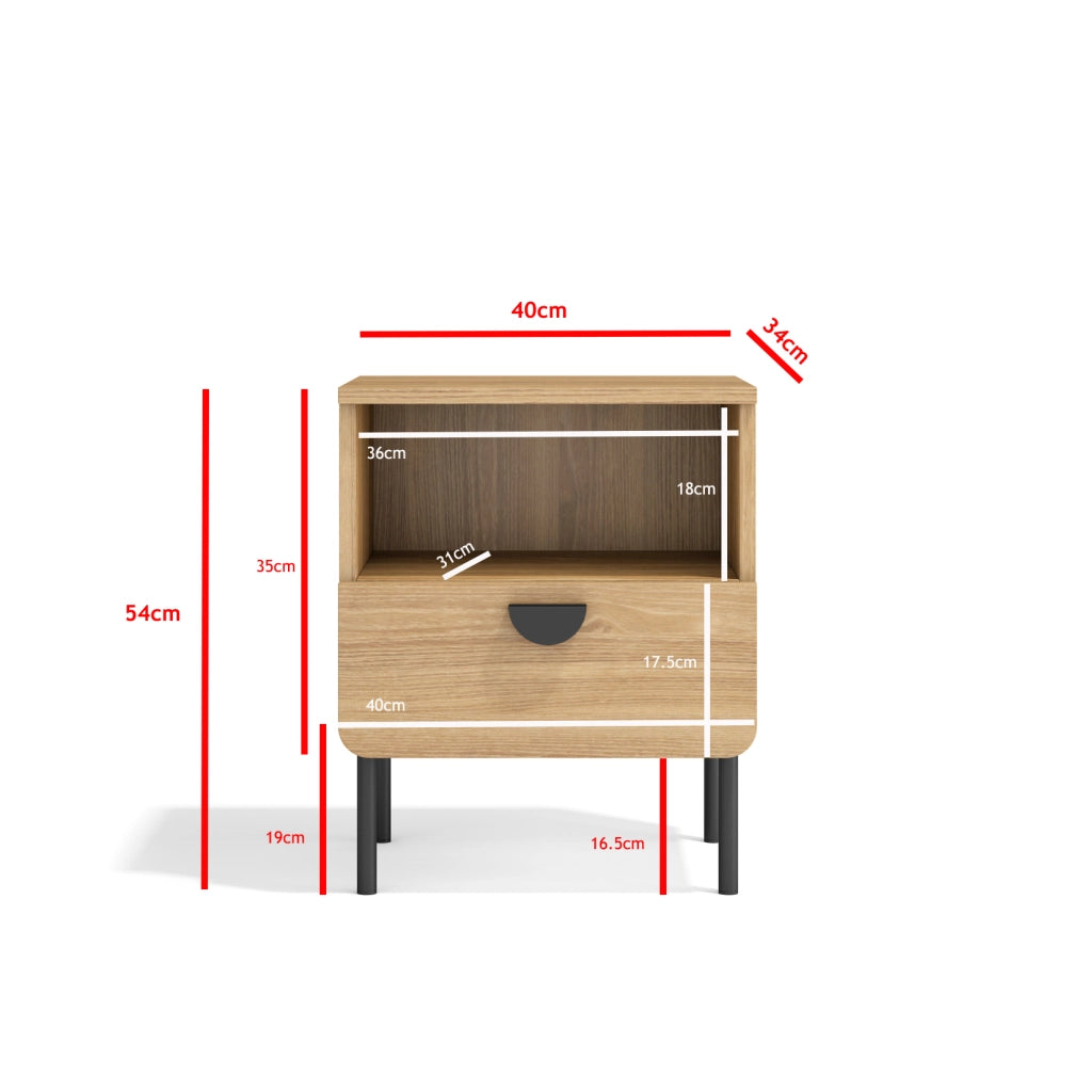 Comodino Herdasa 1 cassetto rovere dorato 55×40×34