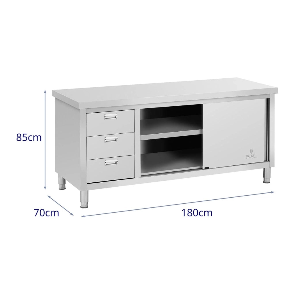 Mobile base in acciaio inox 180 x 70 x 85 cm portata 600 kg 3 cassetti professionale 14_0005093