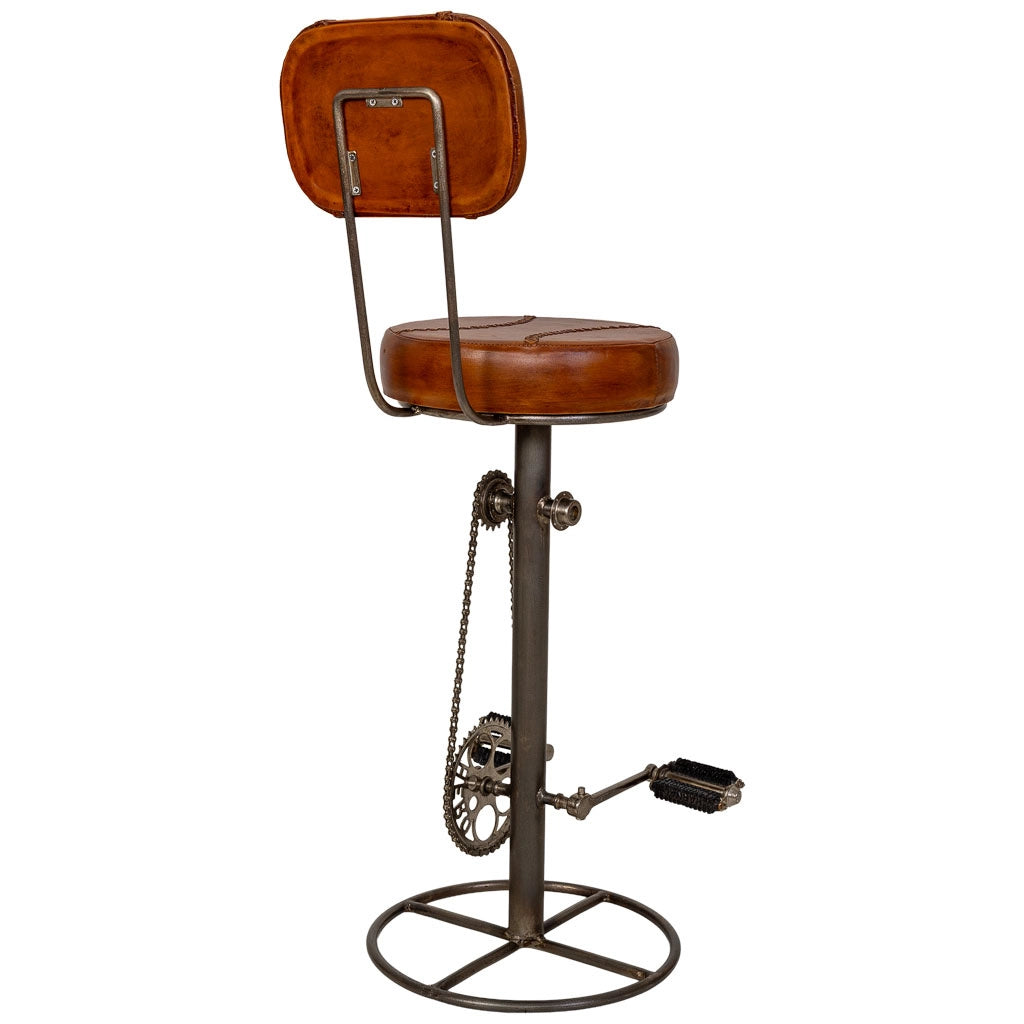 Sgabello in metallo con seduta in pelle marrone 42x42x118h cm