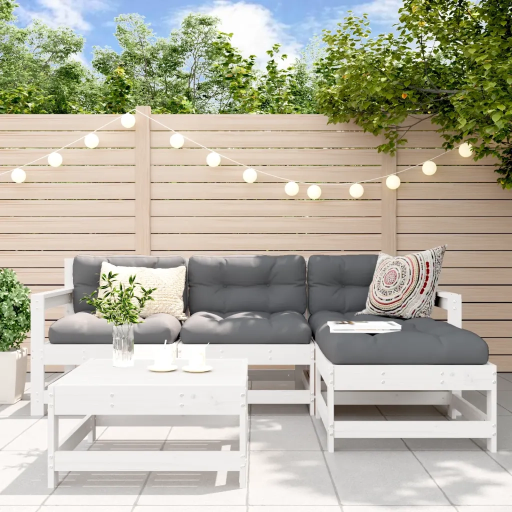 Set Salotto da Giardino 5 pz Bianco in Legno Massello di Pinocod mxl 69964