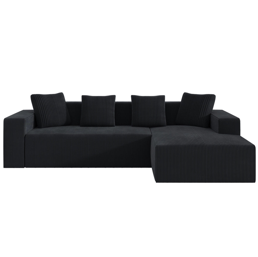 Divano modulare 261x146x65 cm con seduta profonda in velluto a coste nero