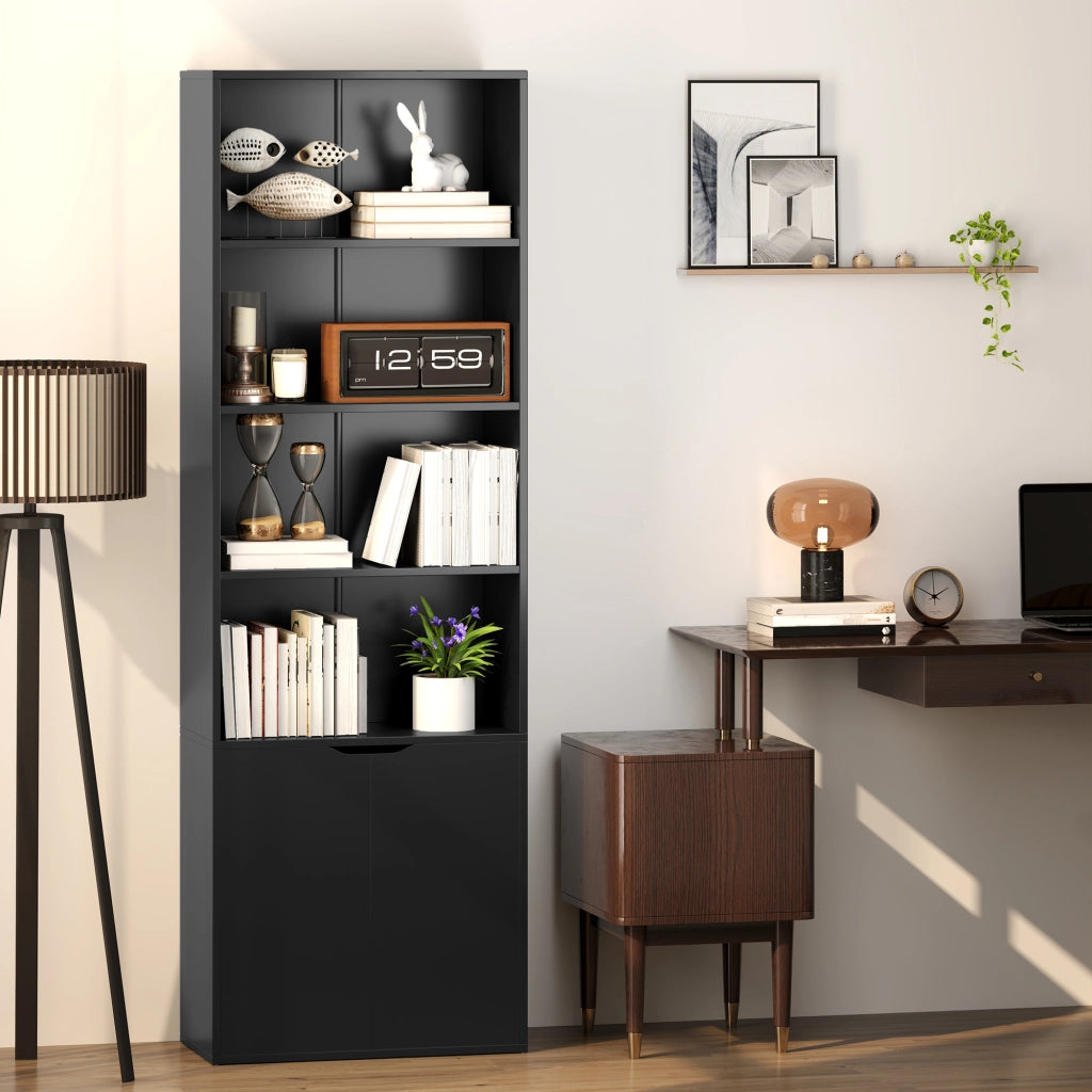 Libreria con Ante e Ripiani Aperti ¨C Zephmum ¨C Nero 59x29x180 cm
