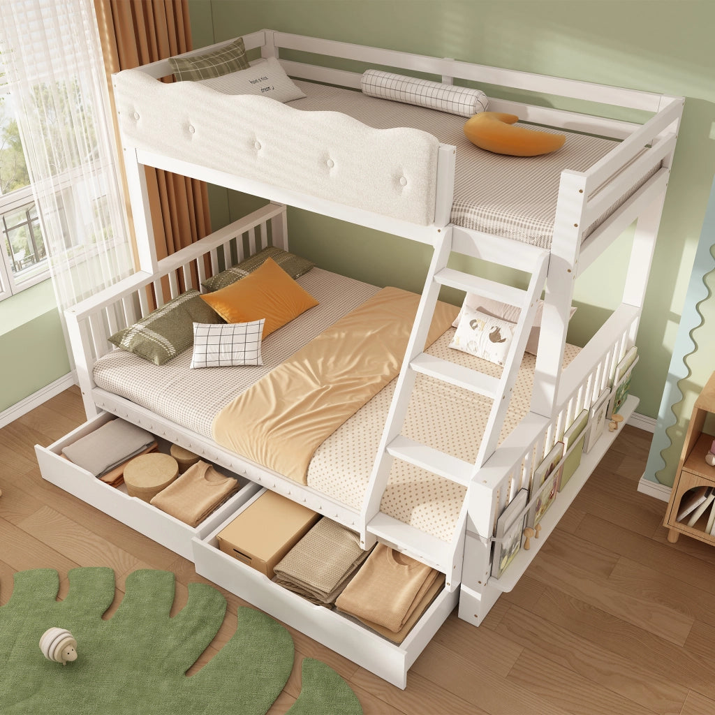 Letto a Castello 90 x 200 e 140 x 200 cm; Letto 3 Posti con Cassetti e Portariviste