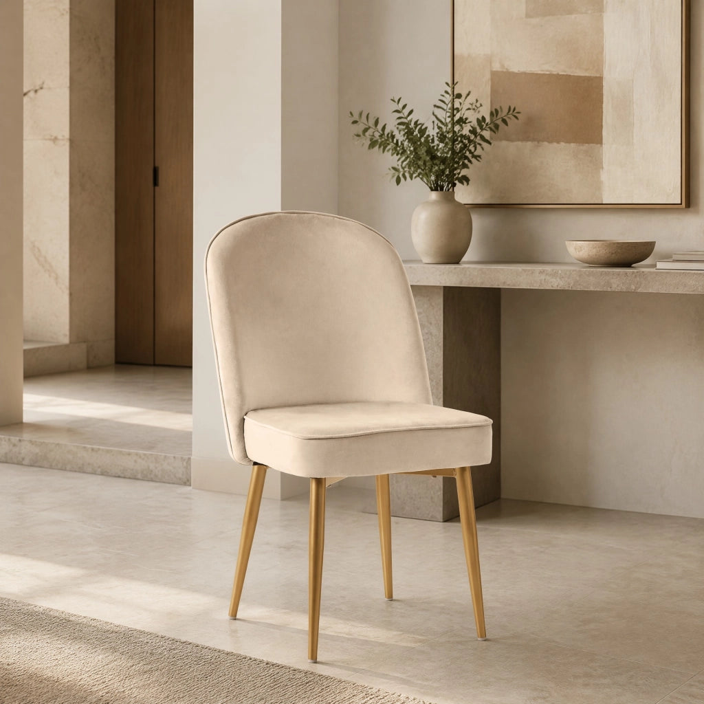 SEDIA DA PRANZO Set da 2 pezzi 45.5x62x87.5 cm Velluto Beige Gambe Metallo Oro