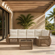 Set Divano da Giardino 6 pcs Beige e Bianco Crema polyrattan 3435420