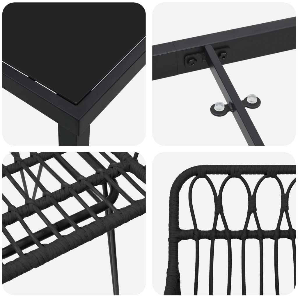 Set da pranzo da giardino 7 pezzi Nero Polyrattan
