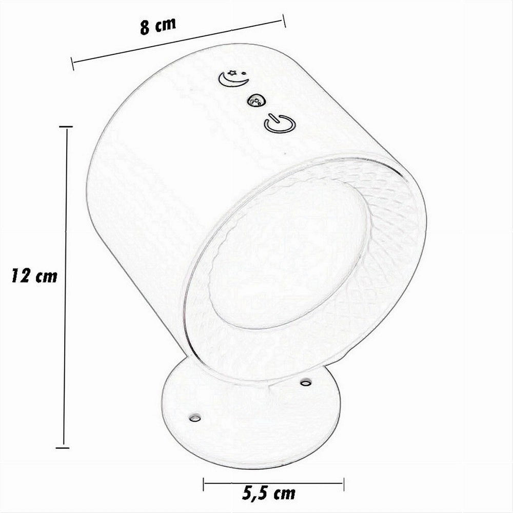 Trade Shop - Lampada Parete Led Luce Fronte Retro Ricarica Usb 3 Colori Luce Orientabile Bd01-3c - Bianco