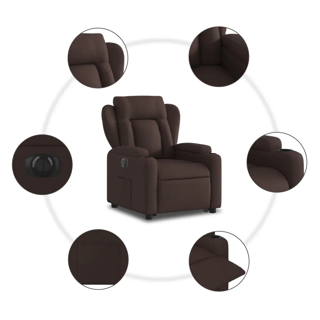 vidaXL Poltrona Alzapersona Reclinante Elettrica Marrone Scuro Tessuto