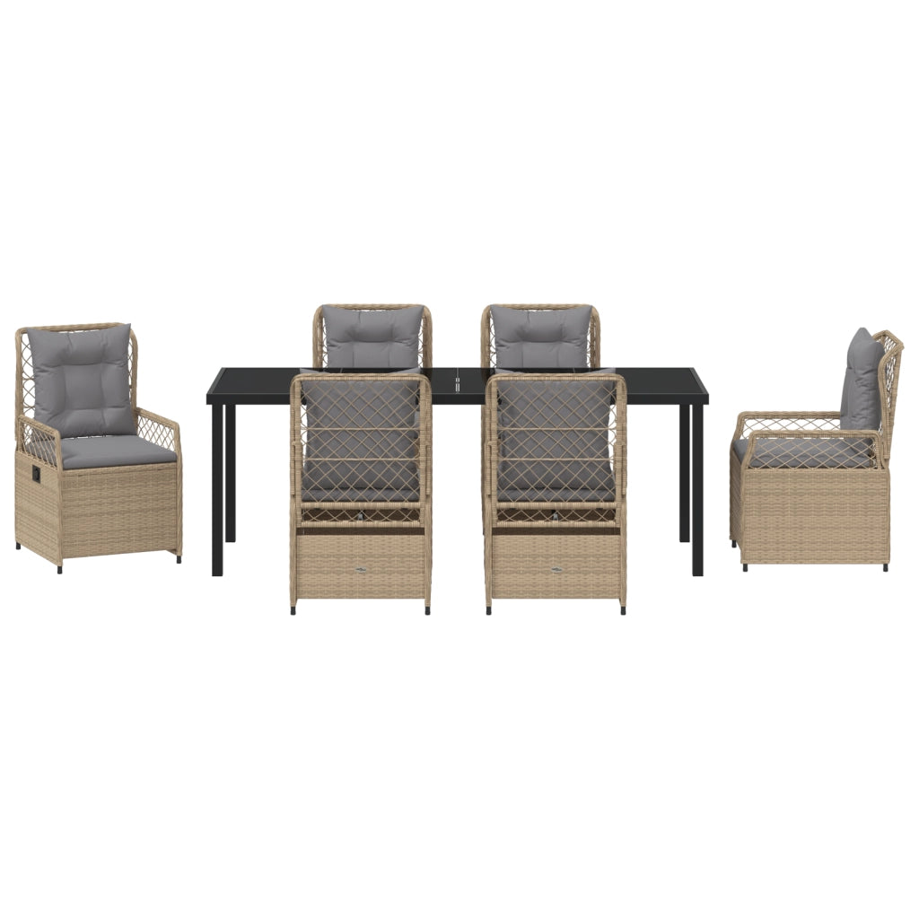 Set da Pranzo da Giardino 7 Pezzi Beige Rattan PE