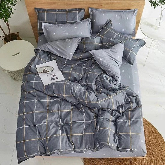 Set di coperte da letto con lenzuola piatte - Disegno a strisce grigie - Collezione da 4 pezzi di biancheria da letto