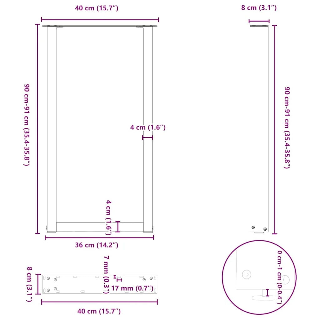 Set di 2 gambe per tavolo da bar a forma di U modello in acciaio resistente 50 x 90 cm design moderno in acciaio naturale 02_0057463