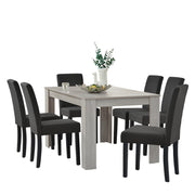 Set da Pranzo Tavolo Rettangolare con 6 Sedie Imbottite - Effetto Rovere/Grigio [en.casa]