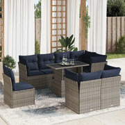 Set Divano da Giardino 9pz con Cuscini Grigio Polyrattan Acacia 3326182