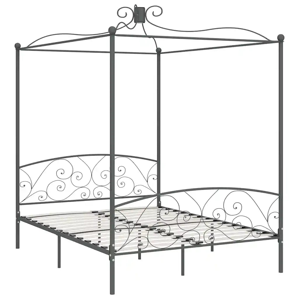 Letto a Baldacchino Grigio in Metallo 180x200 cm