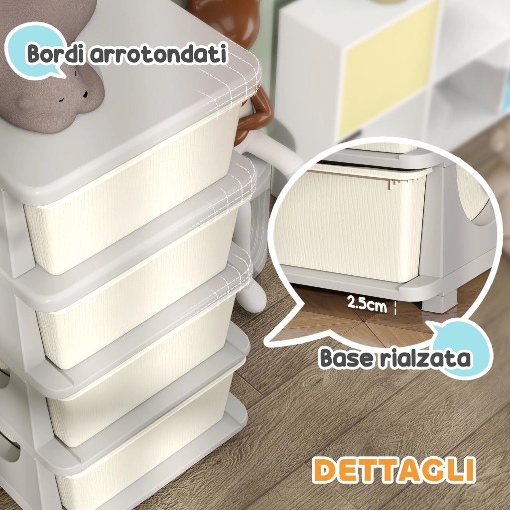 Cassettiera per Cameretta 4 Cassetti 37x37x76 cm in Plastica Crema