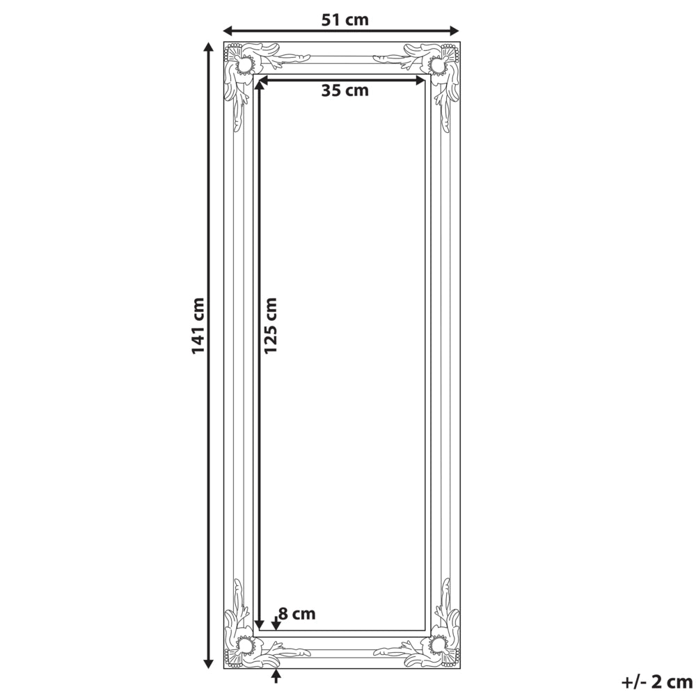 Specchio da Parete Bianco 51 x 141 cm Cornice Decorativa Sintetica Soggiorno Camera da Letto Classico Stile Francese