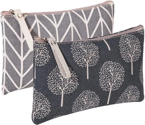 Borsa a due parti in tela di canapa, borsa multifunzionale per trucco, borsa da toeletta portatile, portafoglio, custodia, borsa per cosmetici, cartelle, denaro, biglietti da visita (2 stili)