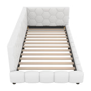 Letto singolo 90×200 cm con LED regolabile; USB e Type-C; senza materasso; MDF e velluto; bianco