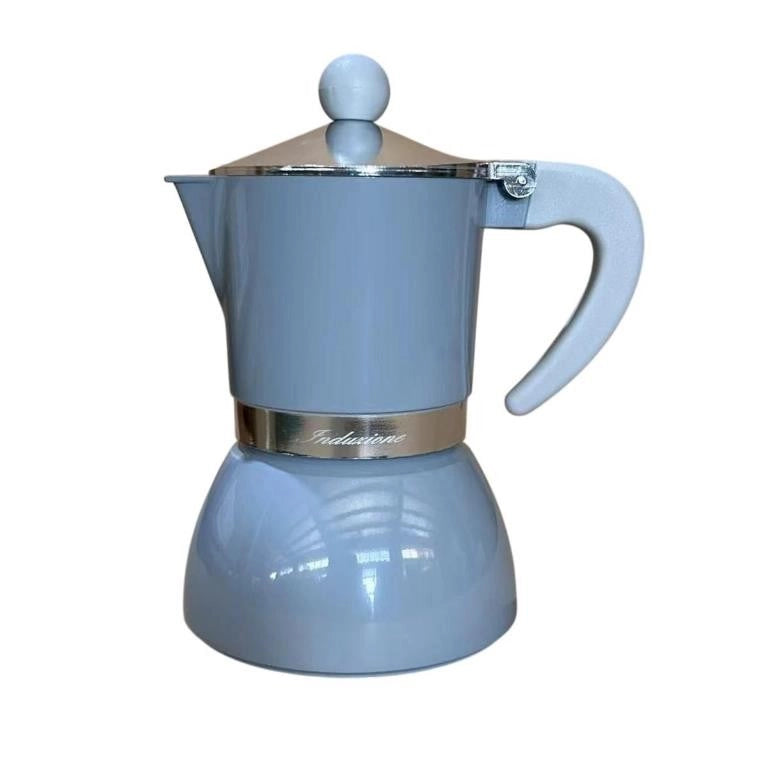 Macchinetta Caffè Caffettiera ad Induzione Grigio Lucido 3 Tazze